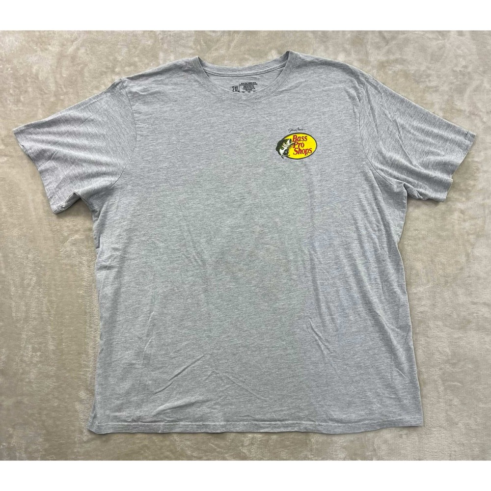 Bass Pro Shops Johnny Morris Mens Gray Graphic T-Shirt Fish Logo Plus Size 2XL